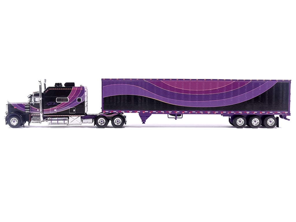 Peterbilt 379 Truck with Sleeper and Dry Goods Trailer 'Night Moves' Black with Graphics 'J1 Diecast' Series 1/64 Diecast Model by IXO Models
