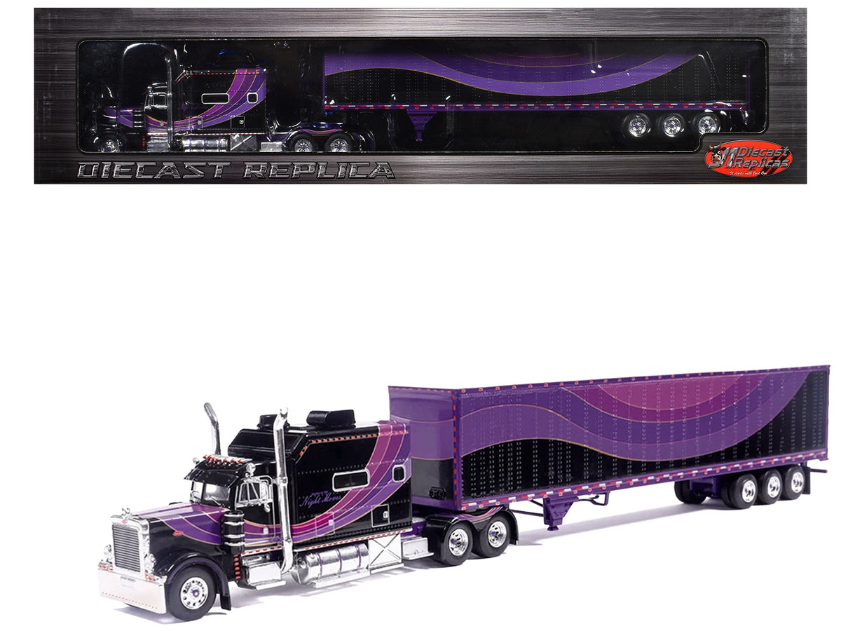 Peterbilt 379 Truck with Sleeper and Dry Goods Trailer 'Night Moves' Black with Graphics 'J1 Diecast' Series 1/64 Diecast Model by IXO Models