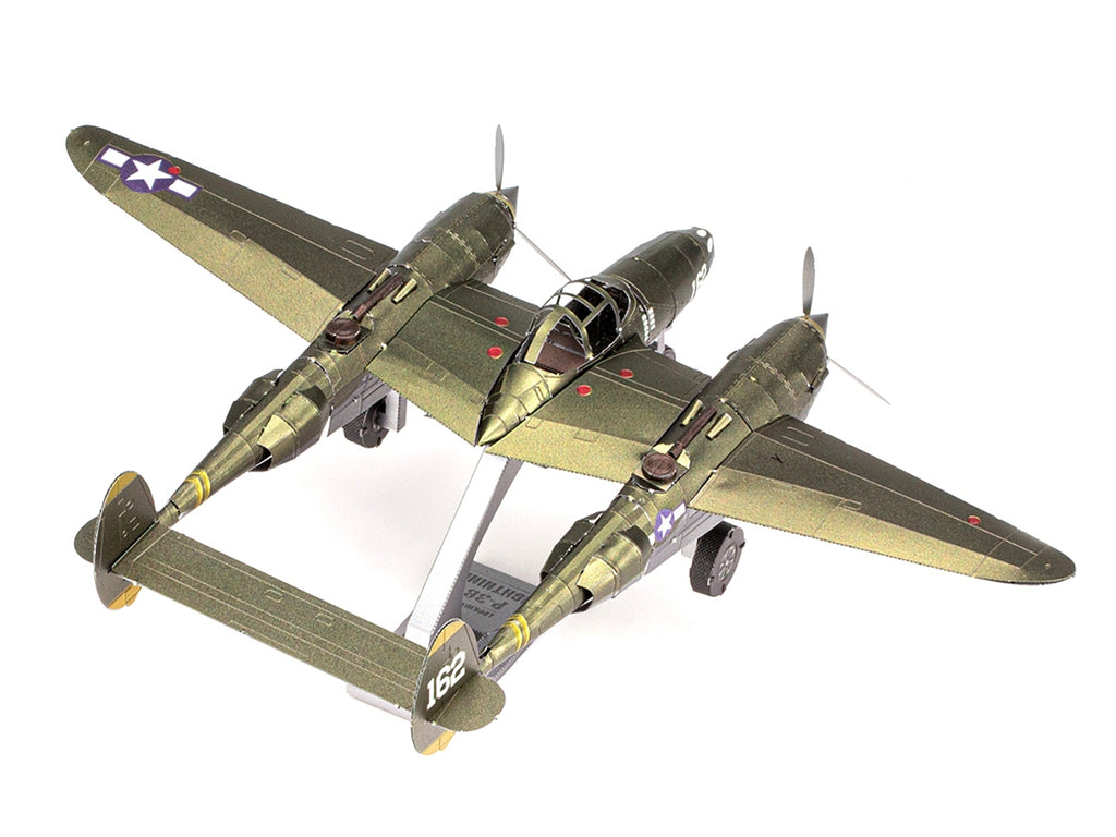 Model Kit Lockheed Martin P-38 Lightning Fighter Aircraft '#162' United States Army Air Forces (Challenging Difficulty) Model by Metal Earth