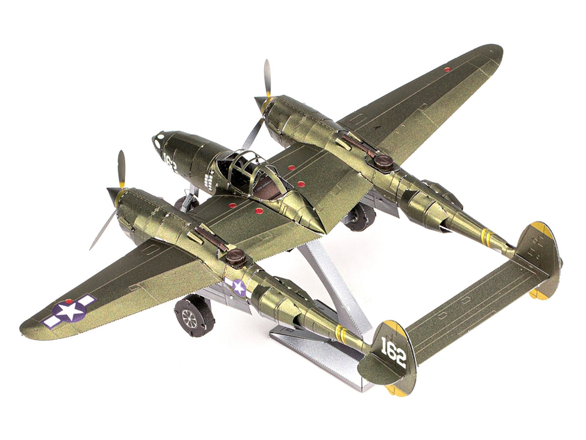 Model Kit Lockheed Martin P-38 Lightning Fighter Aircraft '#162' United States Army Air Forces (Challenging Difficulty) Model by Metal Earth