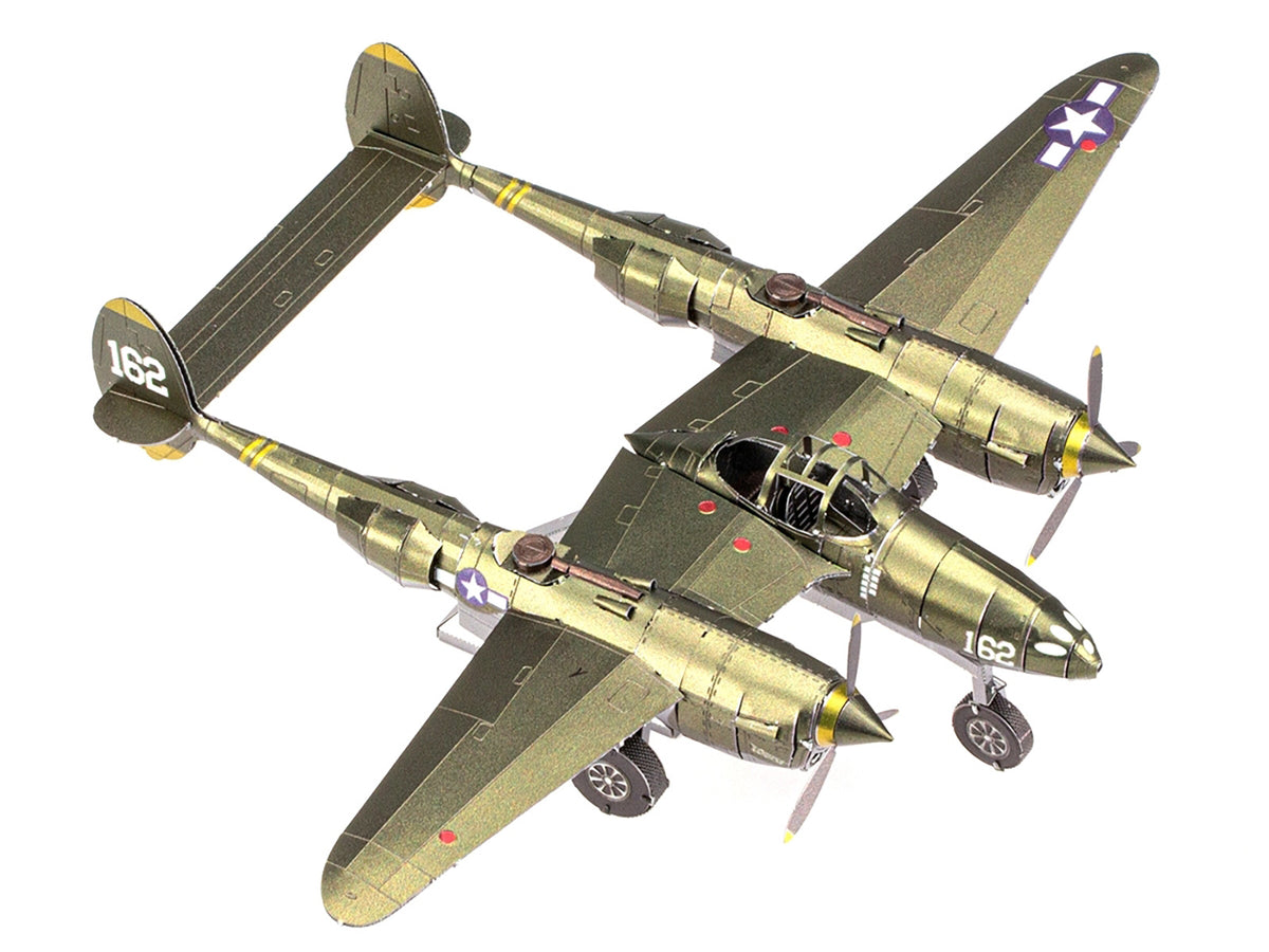 Model Kit Lockheed Martin P-38 Lightning Fighter Aircraft '#162' United States Army Air Forces (Challenging Difficulty) Model by Metal Earth