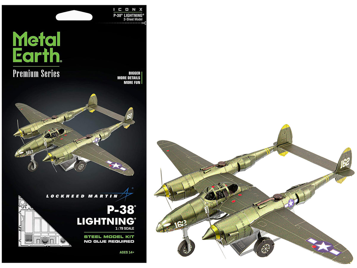 Model Kit Lockheed Martin P-38 Lightning Fighter Aircraft '#162' United States Army Air Forces (Challenging Difficulty) Model by Metal Earth