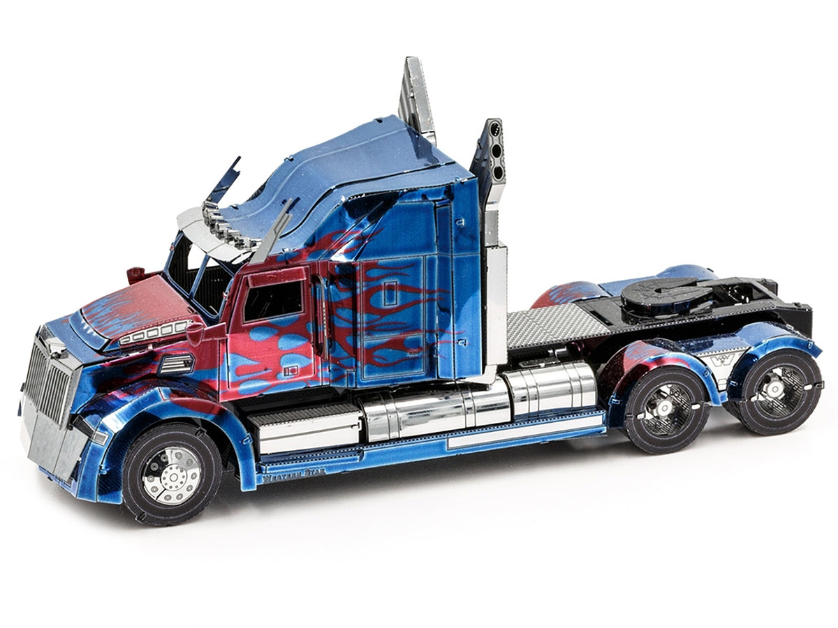 Model Kit Western Star 5700 Truck 'Optimus Prime' Blue with Red Flames 'Transformers: The Last Knight' (2017) Movie (Moderate Difficulty) Steel Model by Metal Earth