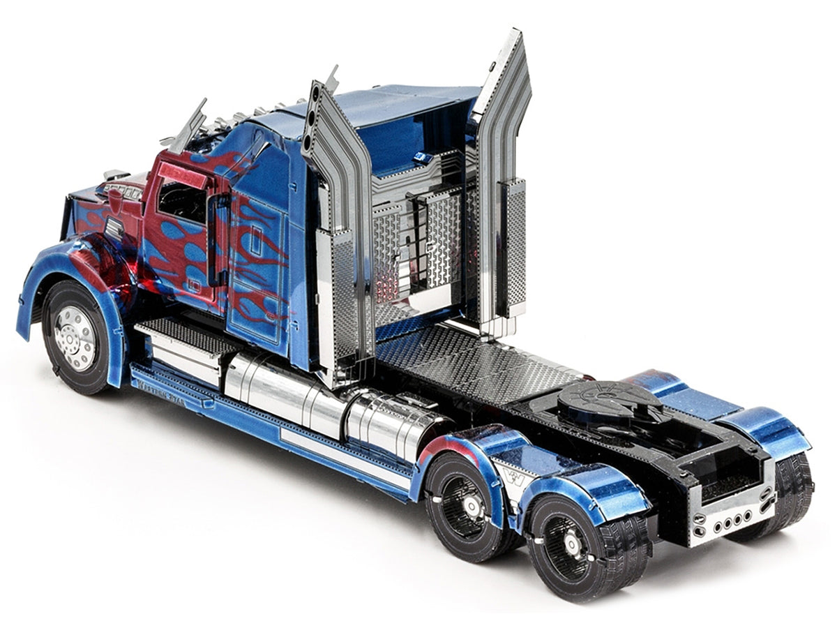 Model Kit Western Star 5700 Truck 'Optimus Prime' Blue with Red Flames 'Transformers: The Last Knight' (2017) Movie (Moderate Difficulty) Steel Model by Metal Earth