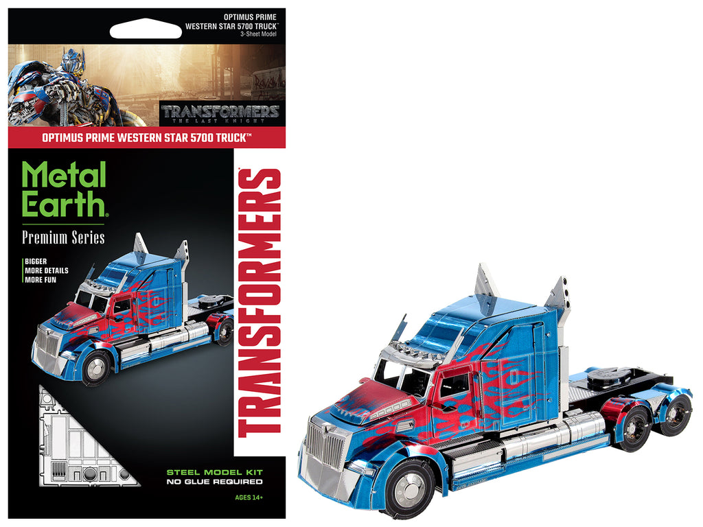 Model Kit Western Star 5700 Truck 'Optimus Prime' Blue with Red Flames 'Transformers: The Last Knight' (2017) Movie (Moderate Difficulty) Steel Model by Metal Earth