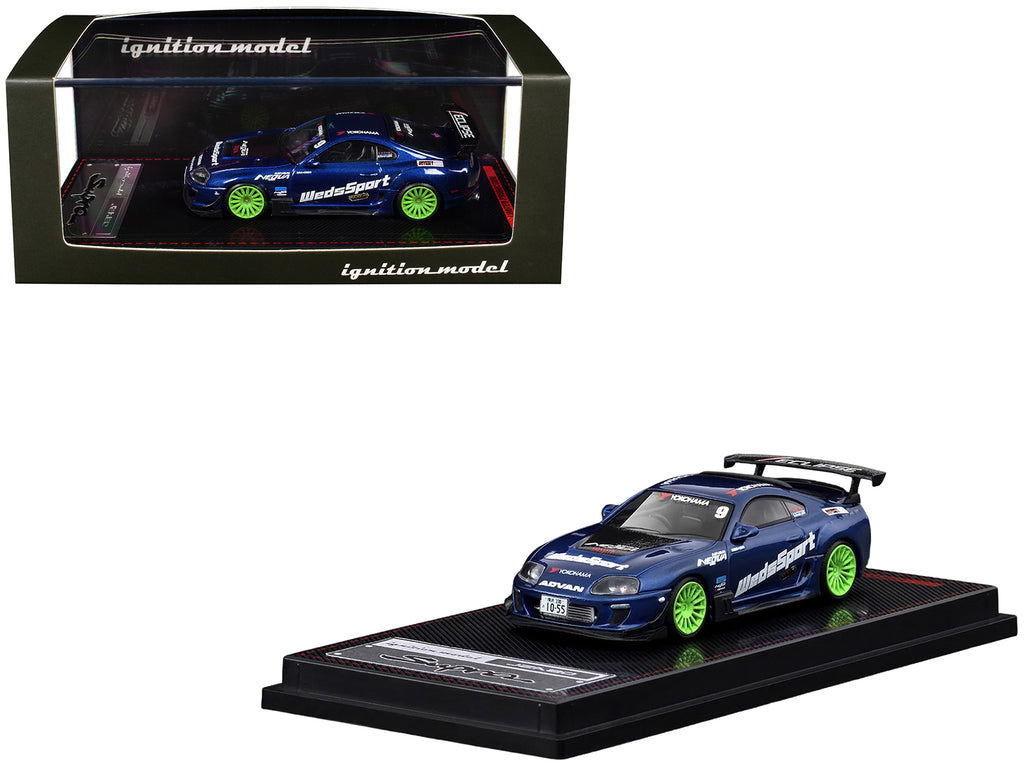 Toyota Supra (JZA80) RZ RHD (Right Hand Drive) #9 'WedsSport' Blue Metallic with Graphics 1/64 Diecast Model Car by Ignition Model