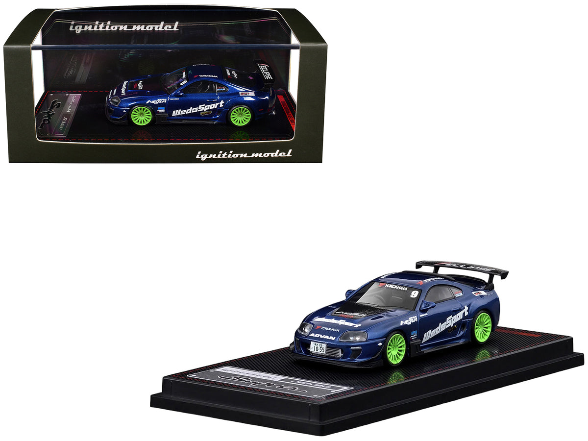 Toyota Supra (JZA80) RZ RHD (Right Hand Drive) #9 'WedsSport' Blue Metallic with Graphics 1/64 Diecast Model Car by Ignition Model