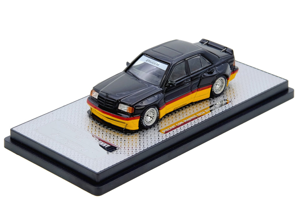 Pandem Rocket Bunny 190E Black with Red and Yellow Stripes 'Diecast Con Madrid 2026 Event Edition' 1/64 Diecast Model Car by Inno Models