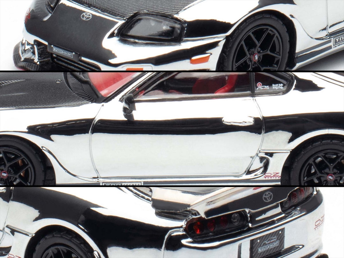 Toyota Supra (A80) 'Top Secret' GT300 RHD (Right Hand Drive) Chrome with Carbon Hood and Red Interior 'Tokyo Auto Salon 2026 Event Exclusive' 1/64 Diecast Model Car by Inno Models