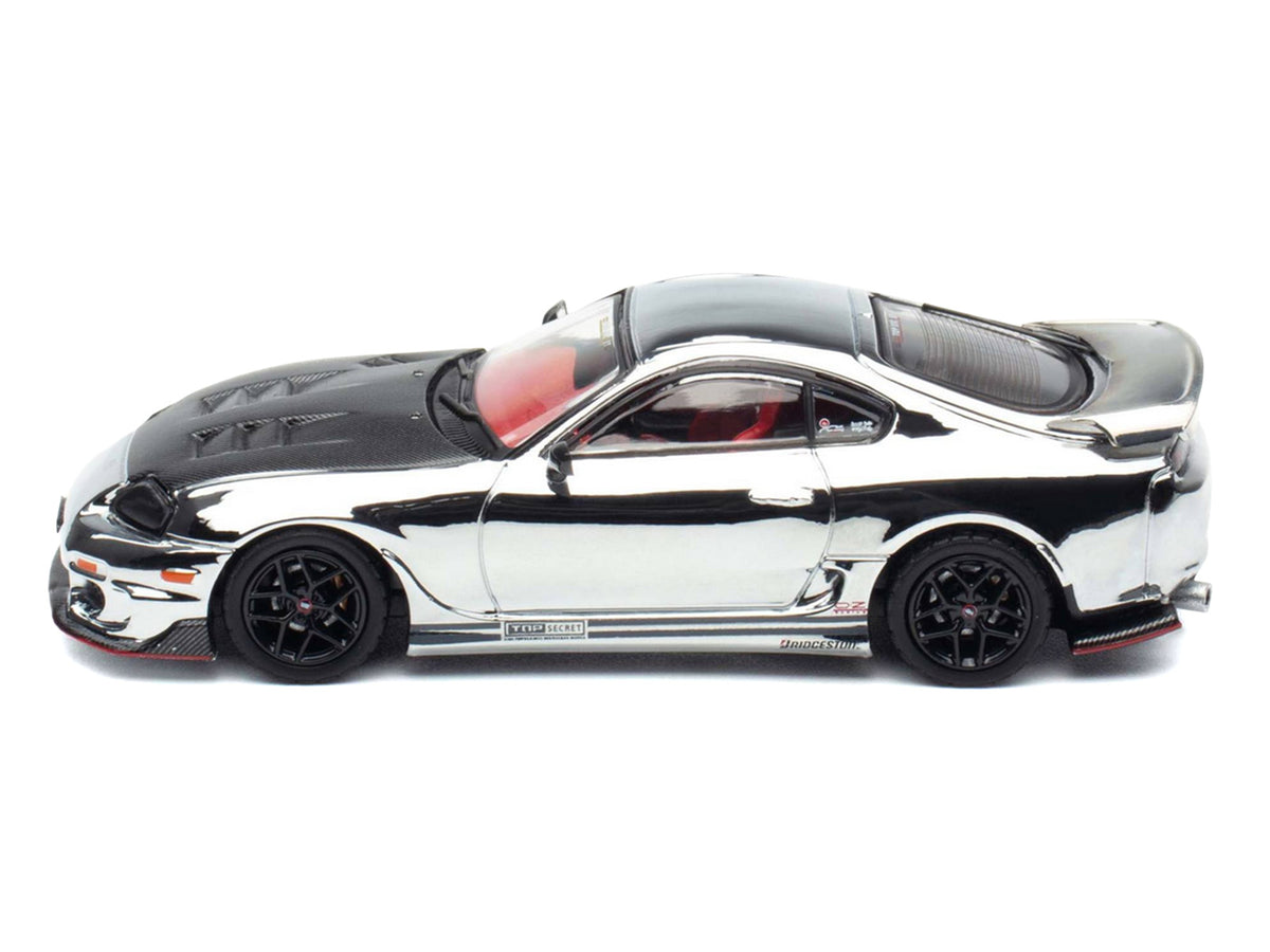 Toyota Supra (A80) 'Top Secret' GT300 RHD (Right Hand Drive) Chrome with Carbon Hood and Red Interior 'Tokyo Auto Salon 2026 Event Exclusive' 1/64 Diecast Model Car by Inno Models