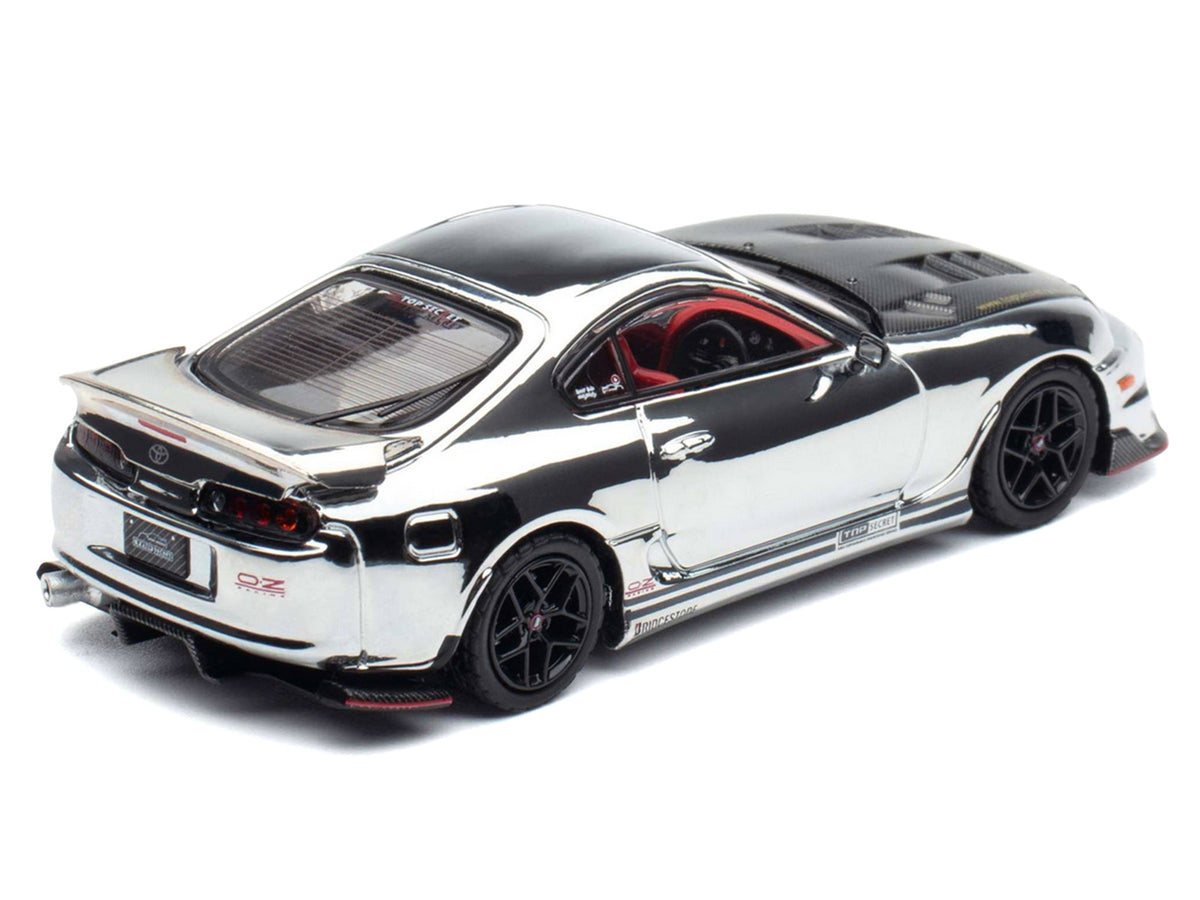 Toyota Supra (A80) 'Top Secret' GT300 RHD (Right Hand Drive) Chrome with Carbon Hood and Red Interior 'Tokyo Auto Salon 2026 Event Exclusive' 1/64 Diecast Model Car by Inno Models