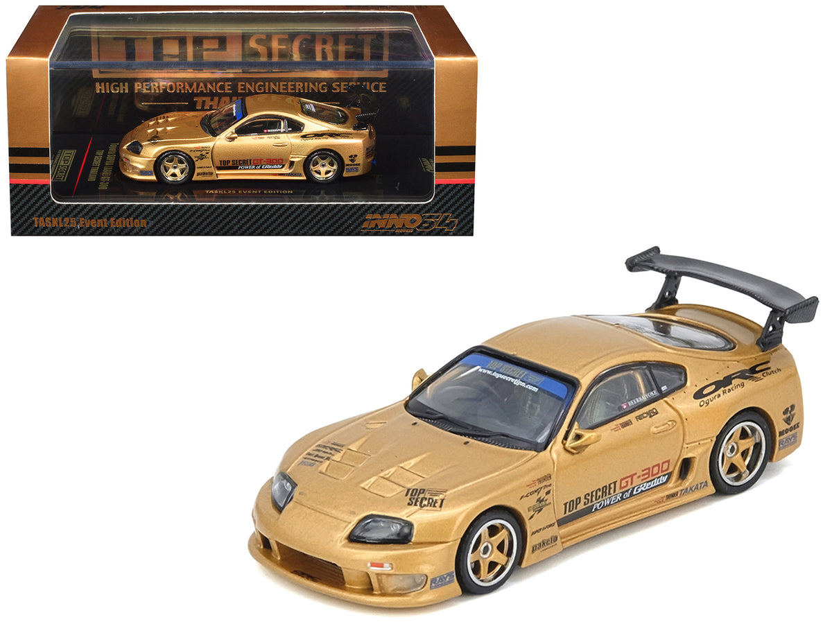 Toyota Supra (A80) 'Top Secret Thailand' GT300 RHD (Right Hand Drive) Gold Metallic 'Tokyo Auto Salon Kuala Lumpur 2025 Event Exclusive' 1/64 Diecast Model Car by Inno Models