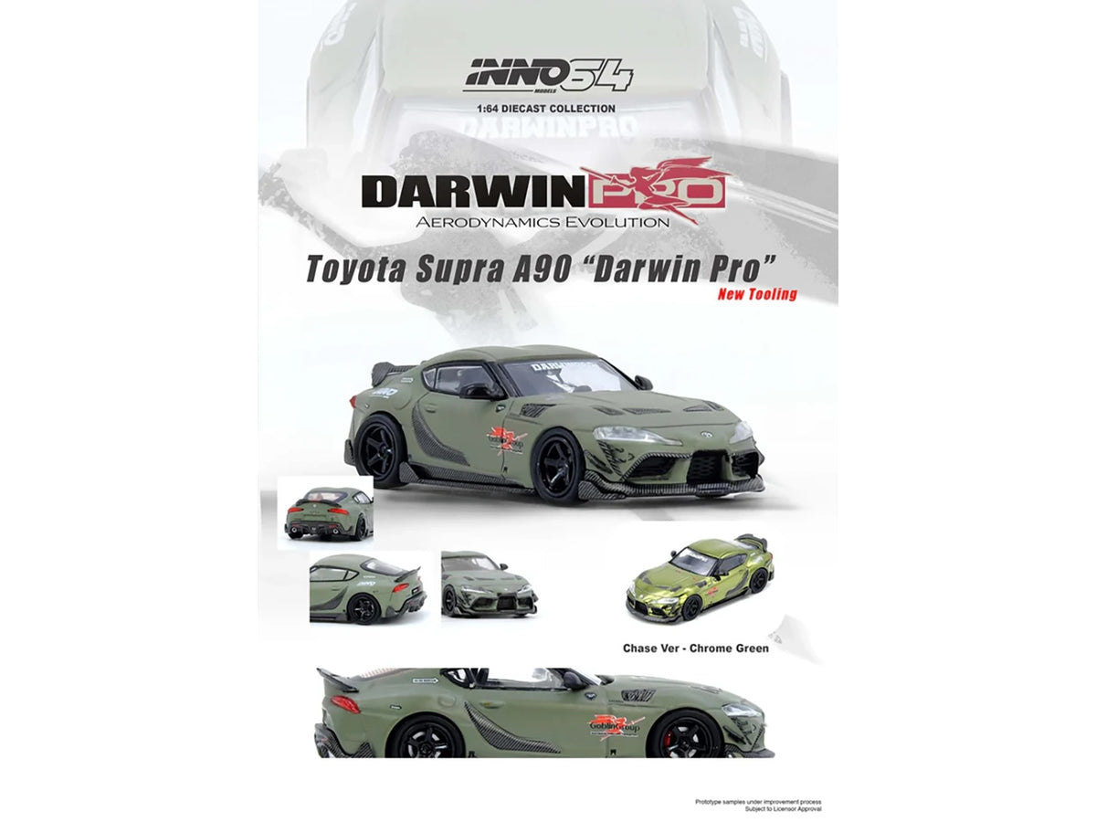 Toyota Supra (A90) 'DarwinPro' Matt Green with Carbon Accents 1/64 Diecast Model Car by Inno Models