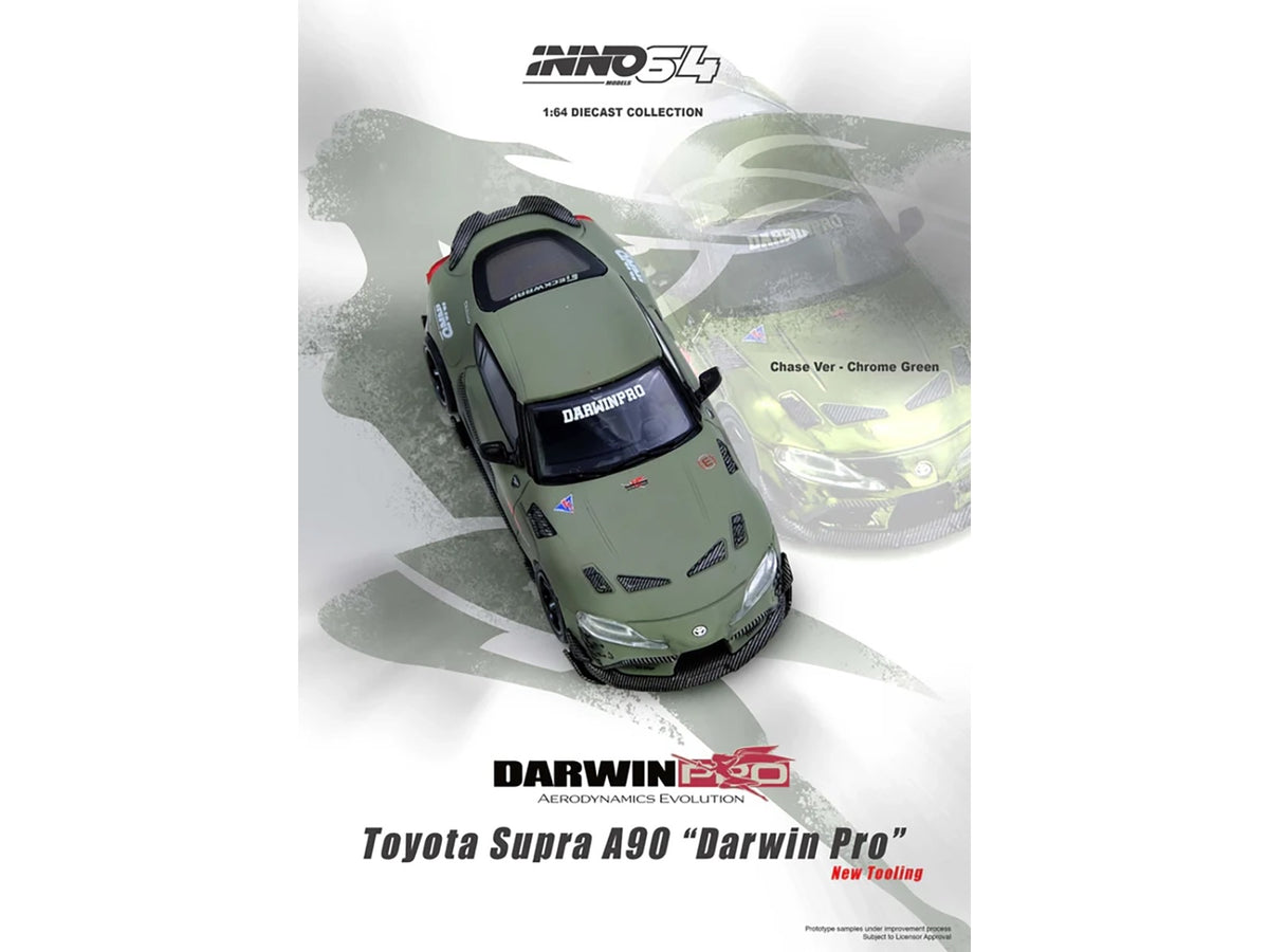 Toyota Supra (A90) 'DarwinPro' Matt Green with Carbon Accents 1/64 Diecast Model Car by Inno Models