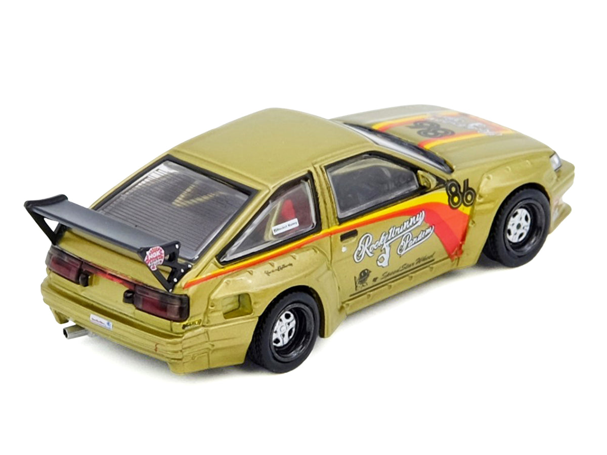 Toyota Levin (AE86) RHD (Right Hand Drive) #86 'Pandem Rocket Bunny' Gold Metallic with Stripes 1/64 Diecast Model Car by Inno Models