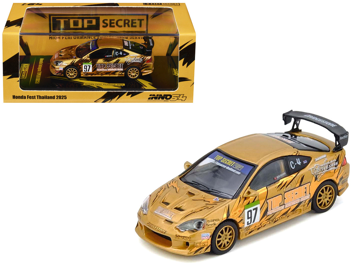 Honda Integra Type R (DC5) RHD (Right Hand Drive) #97 'Top Secret Thailand' Gold Metallic with Graphics 'Honda Fest Thailand 2025'1/64 Diecast Model Car by Inno Models