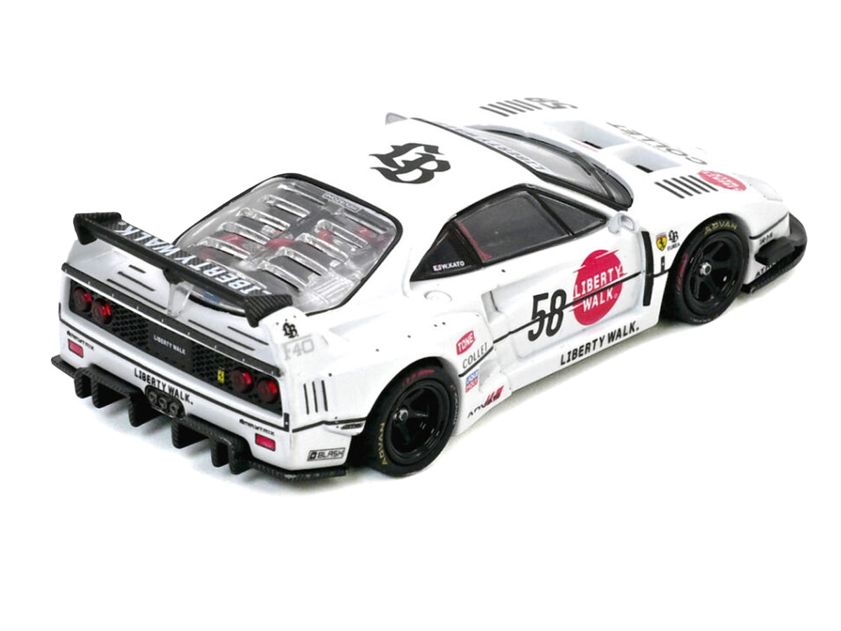 LBWK (Liberty Walk) F40 #58 White with Graphics 'Collet' 1/64 Diecast Model Car by Inno Models