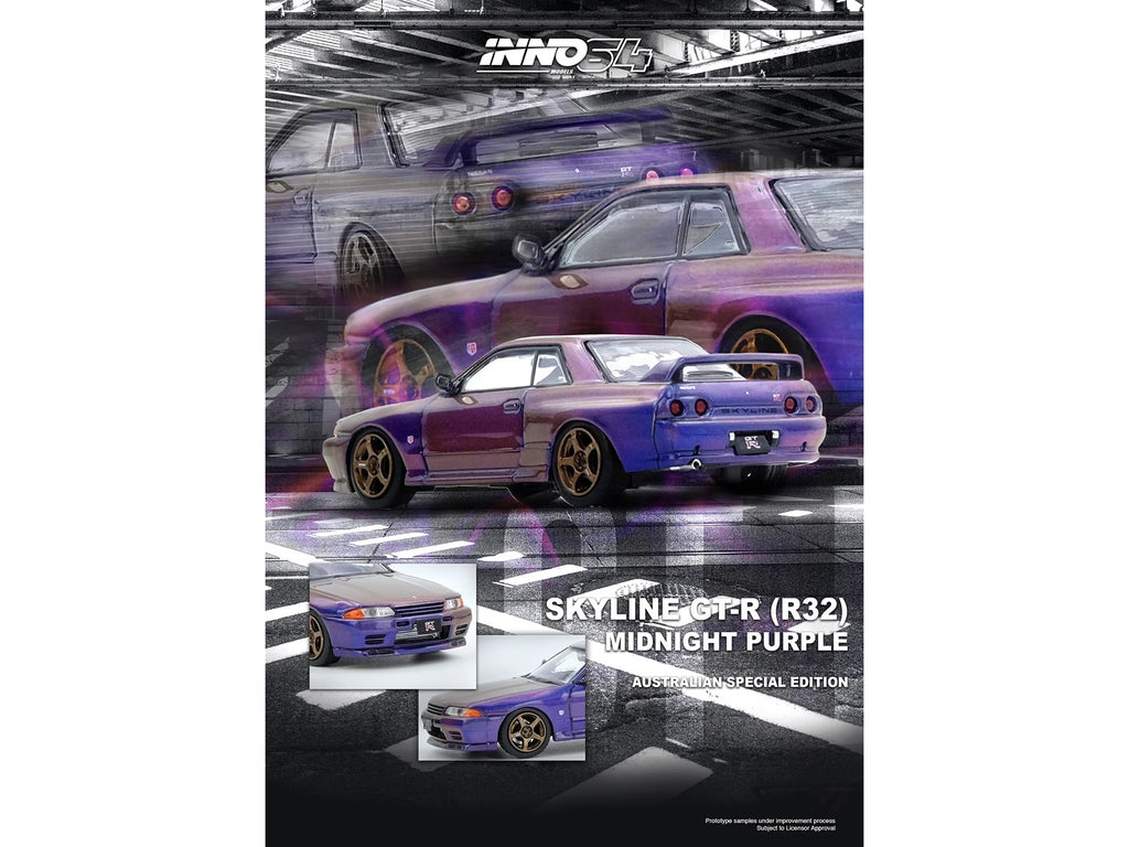 Nissan Skyline GT-R (R32) RHD (Right Hand Drive) Midnight Purple Metallic 'Australian Special Edition' 1/64 Diecast Model Car by Inno Models