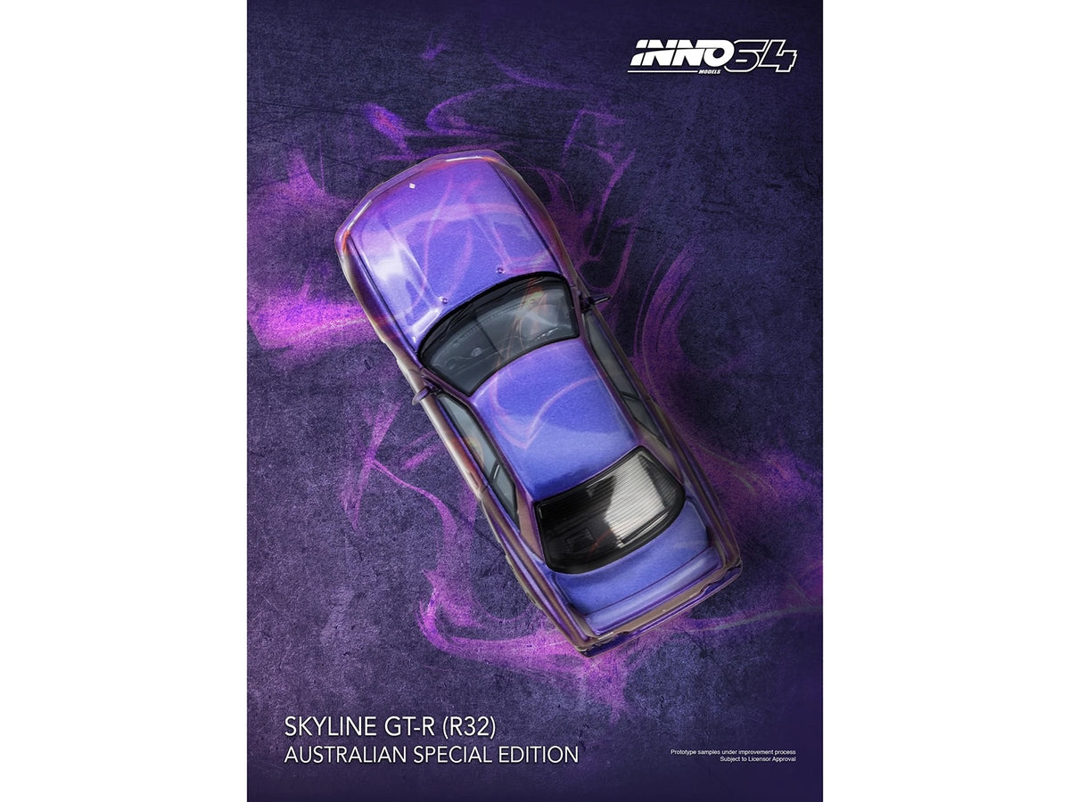 Nissan Skyline GT-R (R32) RHD (Right Hand Drive) Midnight Purple Metallic 'Australian Special Edition' 1/64 Diecast Model Car by Inno Models