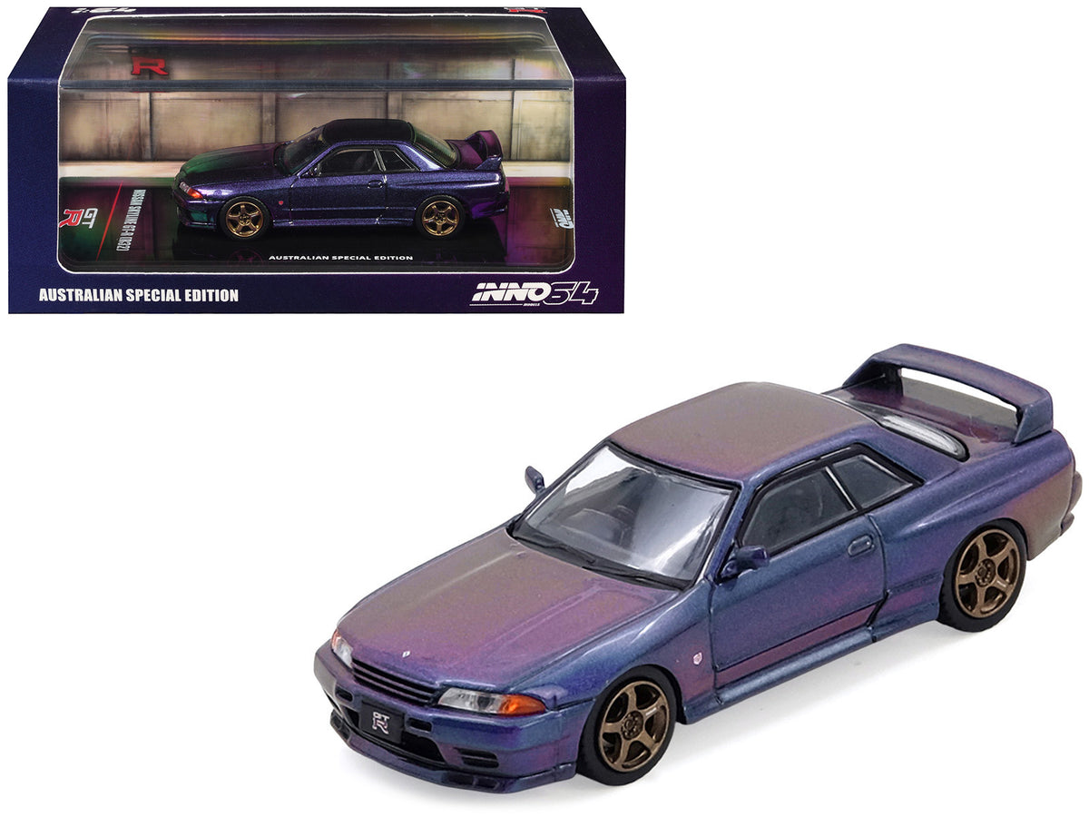 Nissan Skyline GT-R (R32) RHD (Right Hand Drive) Midnight Purple Metallic 'Australian Special Edition' 1/64 Diecast Model Car by Inno Models