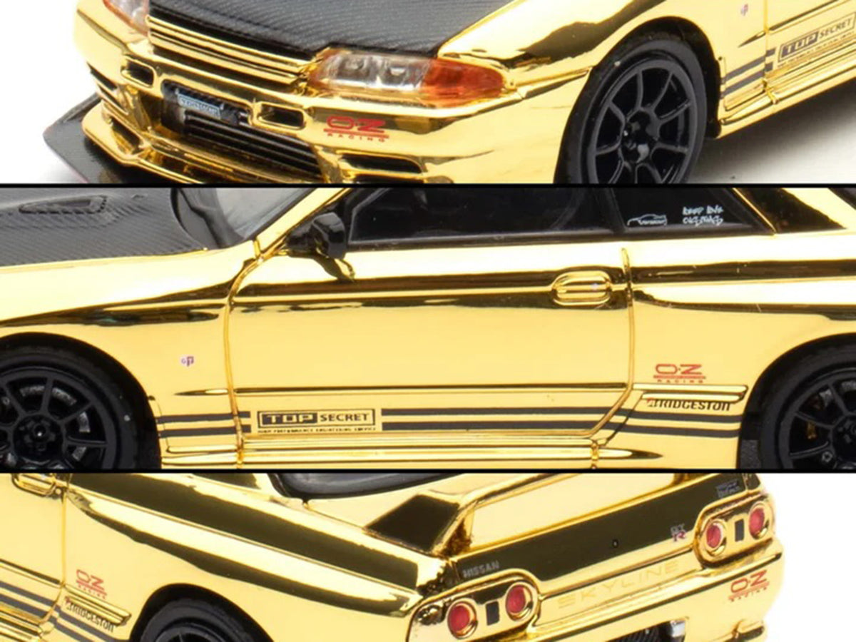Nissan Skyline GT-R (R32) 'Top Secret' RHD (Right Hand Drive) Chrome Gold with Carbon Hood 'The Model Car Show Malaysia 2025 Event Edition' 1/64 Diecast Model Car by Inno Models