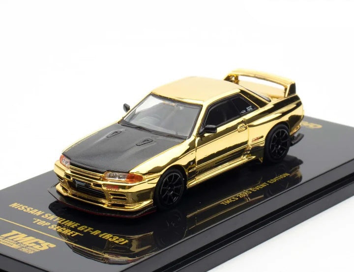 Nissan Skyline GT-R (R32) 'Top Secret' RHD (Right Hand Drive) Chrome Gold with Carbon Hood 'The Model Car Show Malaysia 2025 Event Edition' 1/64 Diecast Model Car by Inno Models