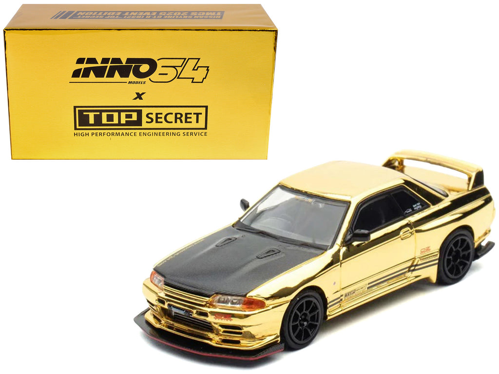 Nissan Skyline GT-R (R32) 'Top Secret' RHD (Right Hand Drive) Chrome Gold with Carbon Hood 'The Model Car Show Malaysia 2025 Event Edition' 1/64 Diecast Model Car by Inno Models