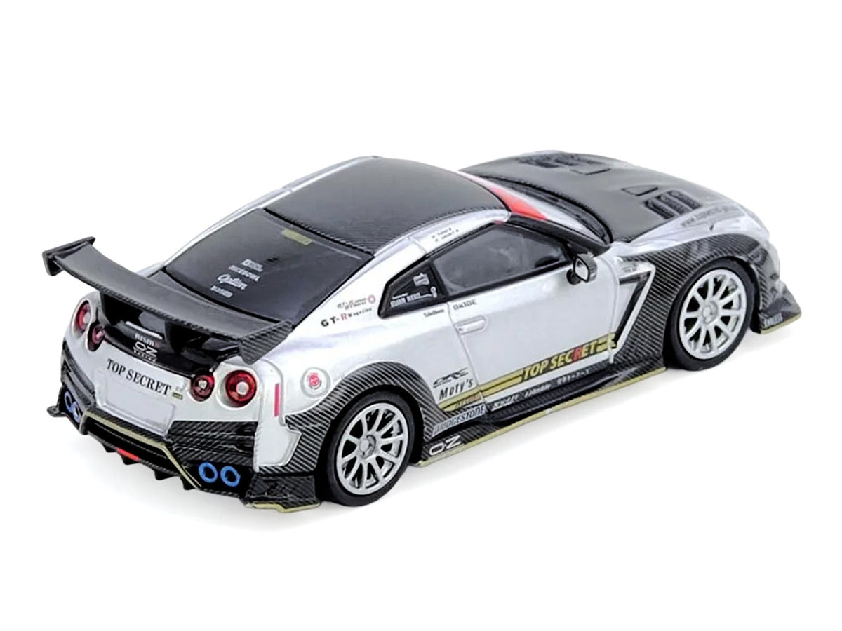 Nissan GT-R (R35) Top Secret RHD (Right Hand Drive) Silver Metallic with Carbon Hood and Top 'Tokyo Auto Salon Hong Kong 2025 Event Edition' 1/64 Diecast Model Car by Inno Models