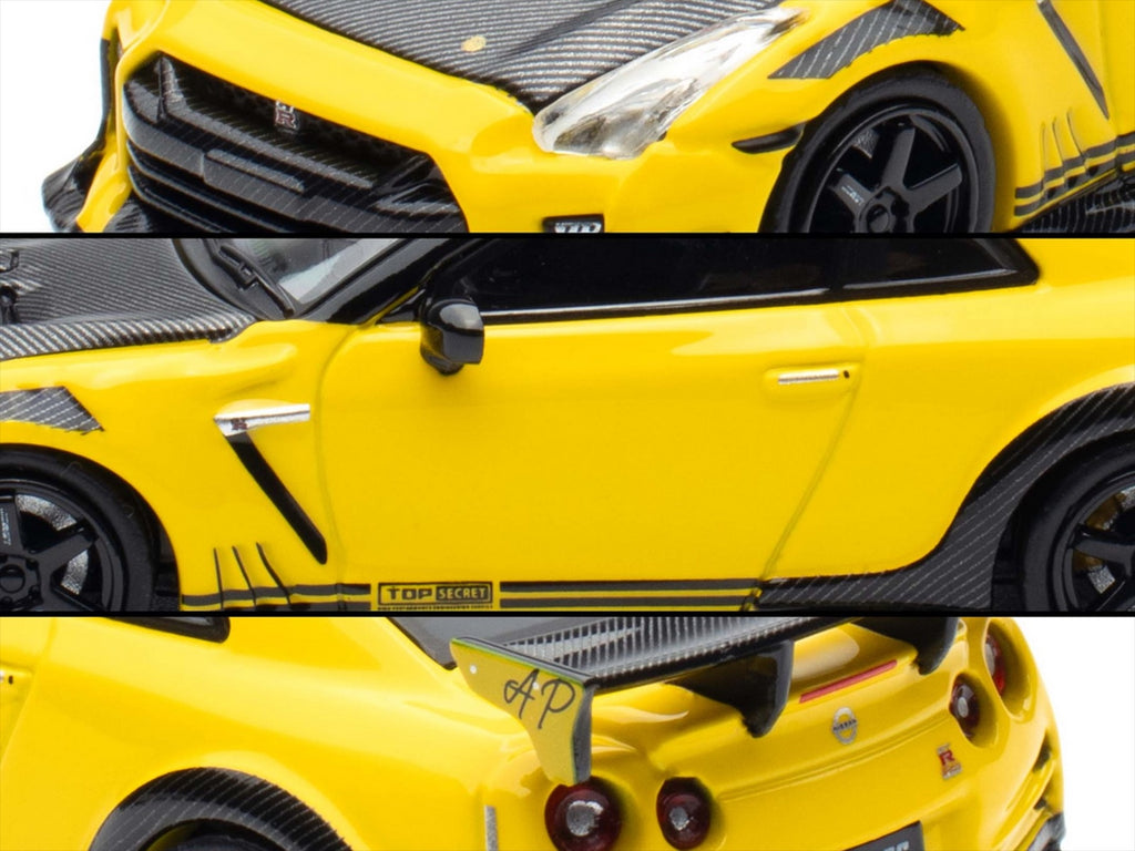 Nissan GT-R (R35) RHD (Right Hand Drive) Yellow with Carbon Hood and Black Top 'The Model Car Show Singapore 2025 Event Edition' 1/64 Diecast Model Car by Inno Models