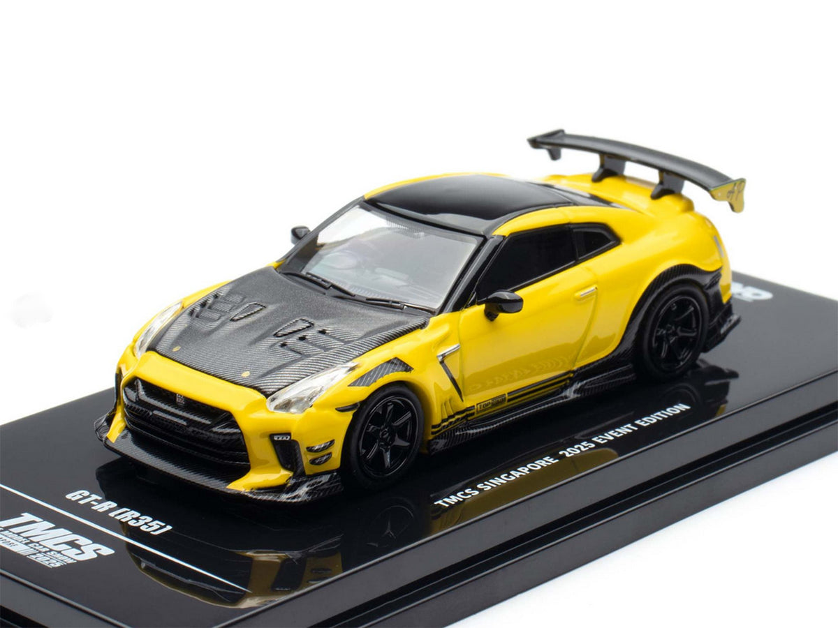 Nissan GT-R (R35) RHD (Right Hand Drive) Yellow with Carbon Hood and Black Top 'The Model Car Show Singapore 2025 Event Edition' 1/64 Diecast Model Car by Inno Models
