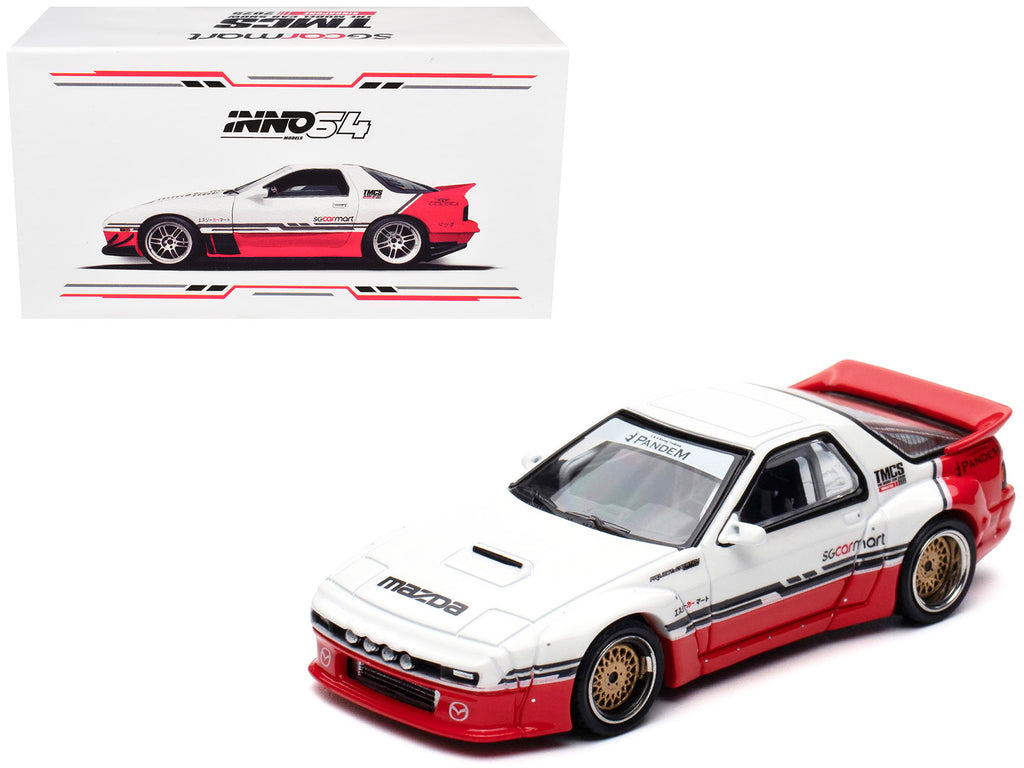 Mazda RX-7 (FC3S) 'Pandem Rocket Bunny' White and Red with Black Stripes 'The Model Car Show Singapore 2025 Event Edition' 1/64 Diecast Model Car by Inno Models