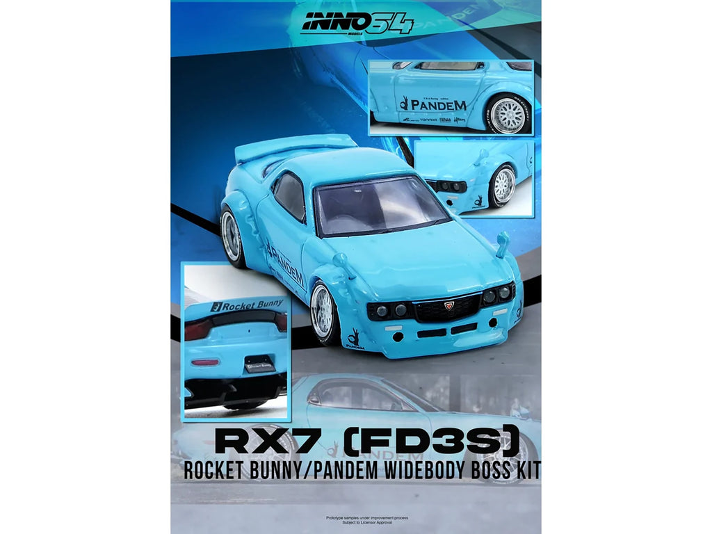 Mazda RX-7 (FD3S) RHD (Right Hand Drive) 'Pandem Rocket Bunny' Light Blue 1/64 Diecast Model Car by Inno Models
