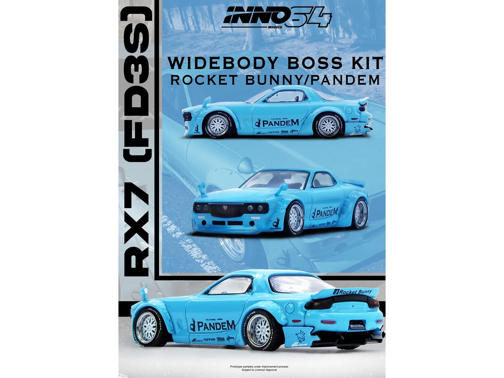 Mazda RX-7 (FD3S) RHD (Right Hand Drive) 'Pandem Rocket Bunny' Light Blue 1/64 Diecast Model Car by Inno Models