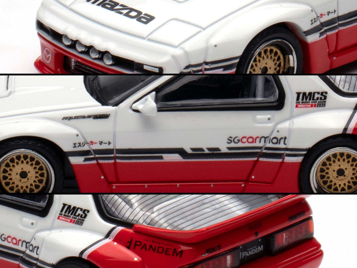 Mazda RX-7 (FC3S) 'Pandem Rocket Bunny' White and Red with Black Stripes 'The Model Car Show Singapore 2025 Event Edition' 1/64 Diecast Model Car by Inno Models