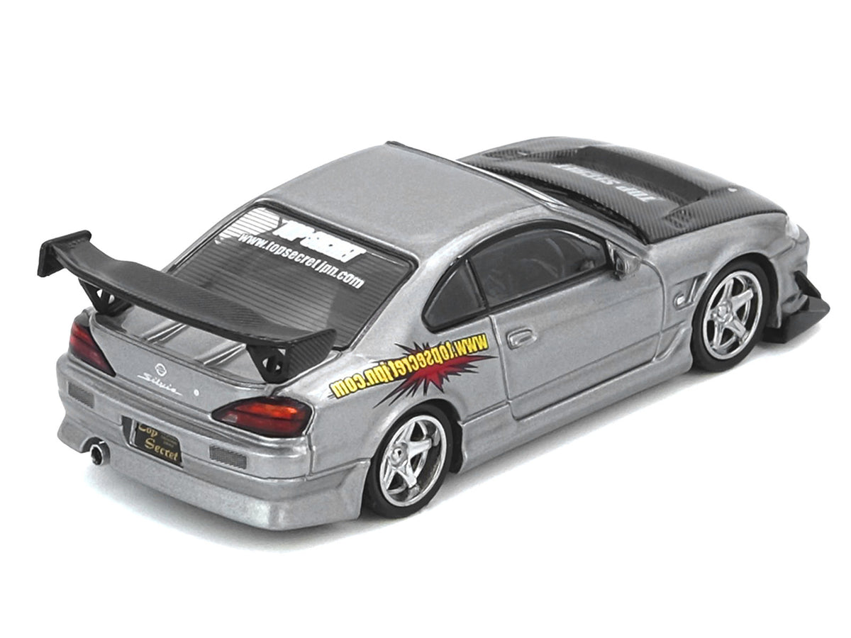 Nissan 'Top Secret' Silvia (S15) RHD (Right Hand Drive) Silver Metallic with Carbon Hood 1/64 Diecast Model Car by Inno Models