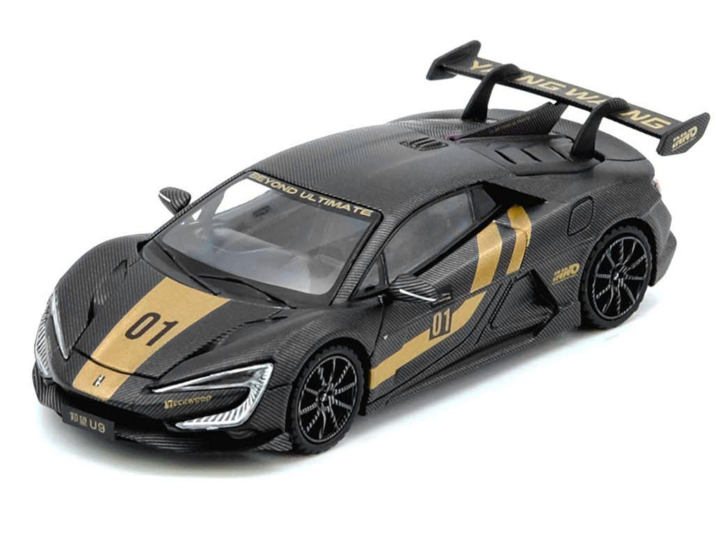 Yangwang U9 #01 Carbon Fiber with Gold Stripes 'APA XPO 2025 Event Edition' 1/64 Diecast Model Car by Inno Models