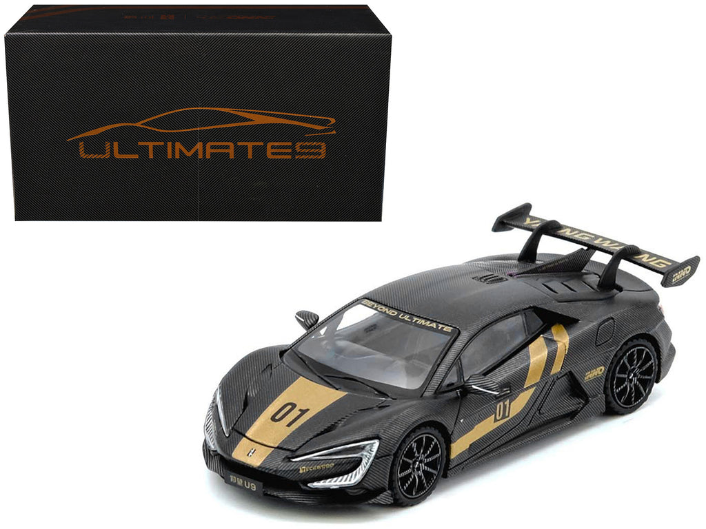 Yangwang U9 #01 Carbon Fiber with Gold Stripes 'APA XPO 2025 Event Edition' 1/64 Diecast Model Car by Inno Models