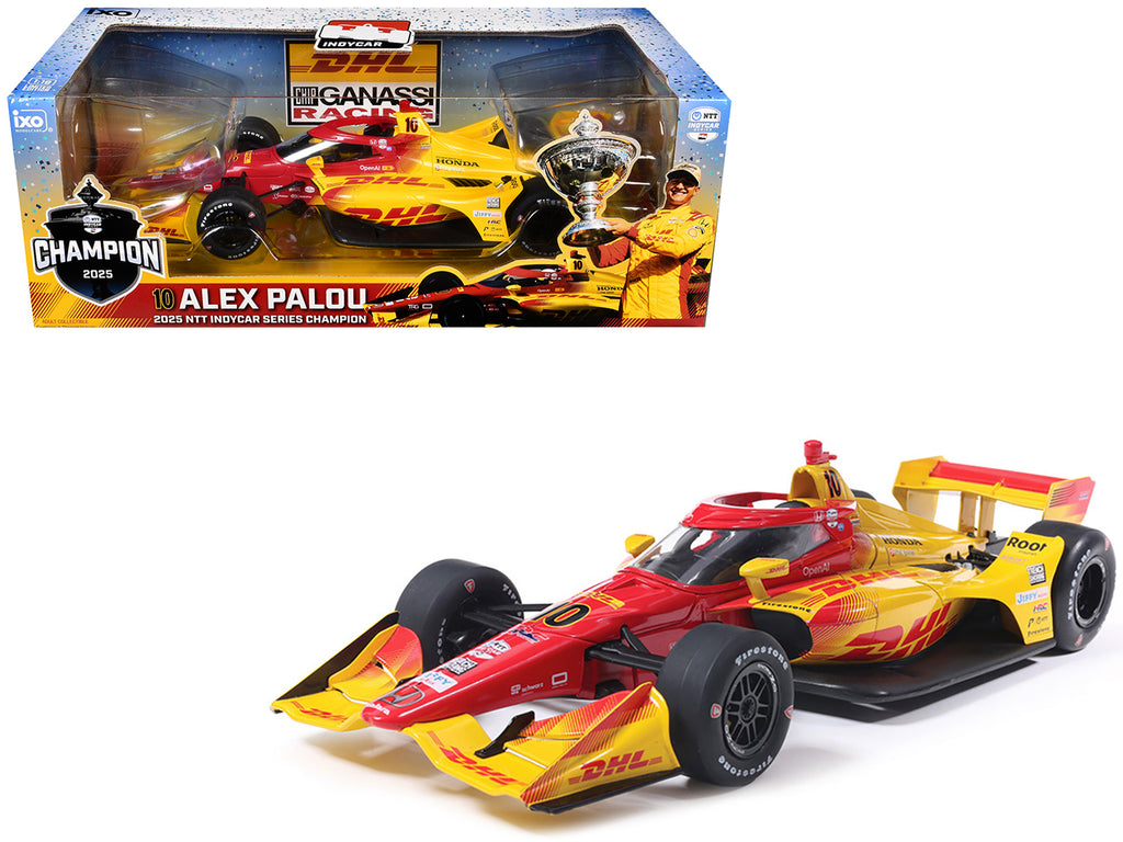 Dallara IndyCar #10 Alex Palou 'DHL' Chip Ganassi Racing (Road Course Configuration) Champion 'NTT IndyCar Series' (2025) 1/18 Diecast Model Car by IXO Models