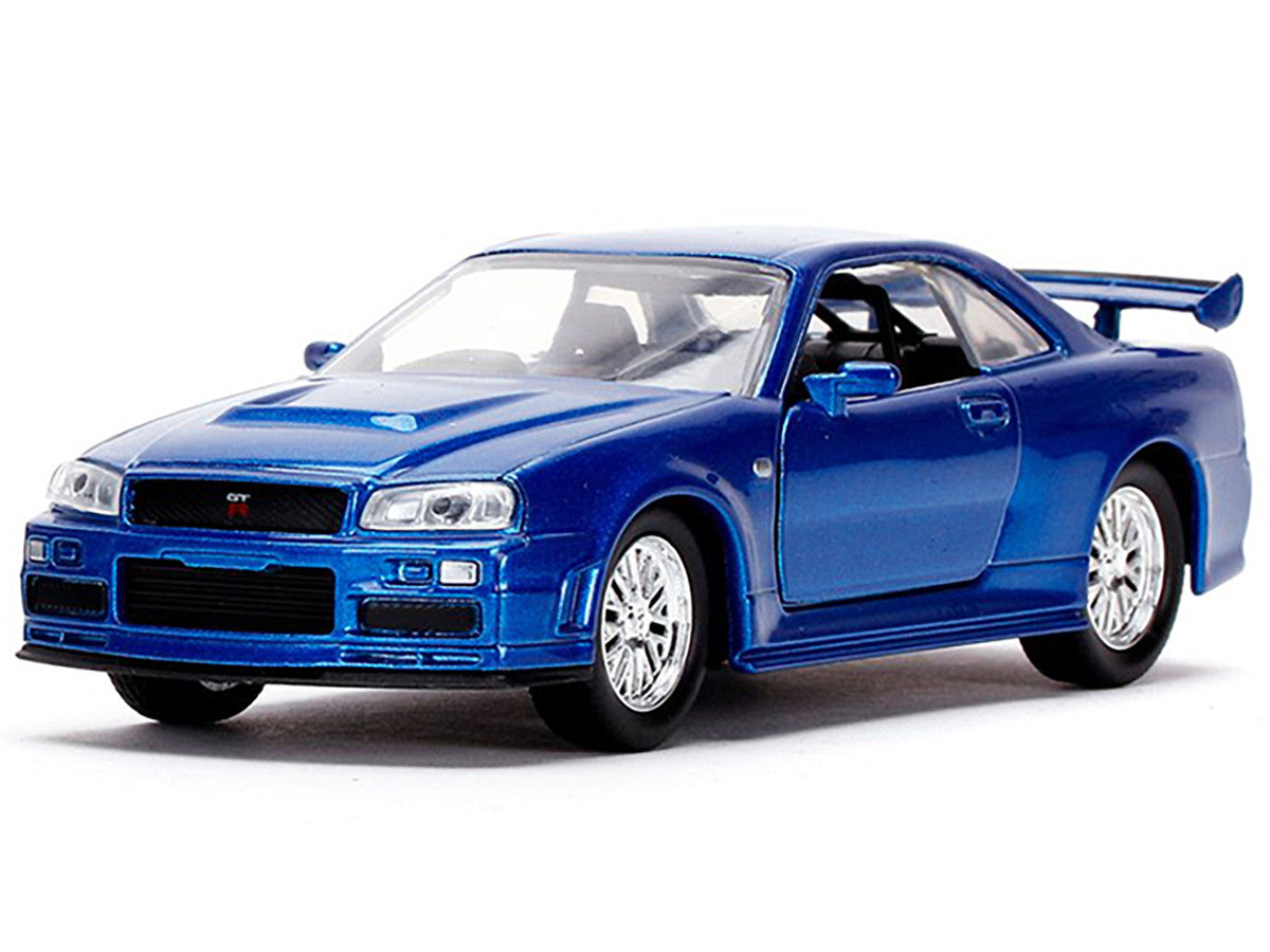 Brian's Nissan Skyline GT-R (BNR34) Silver with Blue Stripes and Nissan GT-R (BNR34) Blue Metallic Set of 2 pieces '25 Years of Fast & Furious' Series 1/32 Diecast Model Cars by Jada