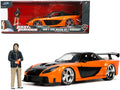 1995 Mazda RX-7 Widebody RHD (Right Hand Drive) Orange Metallic and Black with Han Diecast Figurine 'The Fast and the Furious: Tokyo Drift' (2006) Movie 1/24 Diecast Model Car by Jada