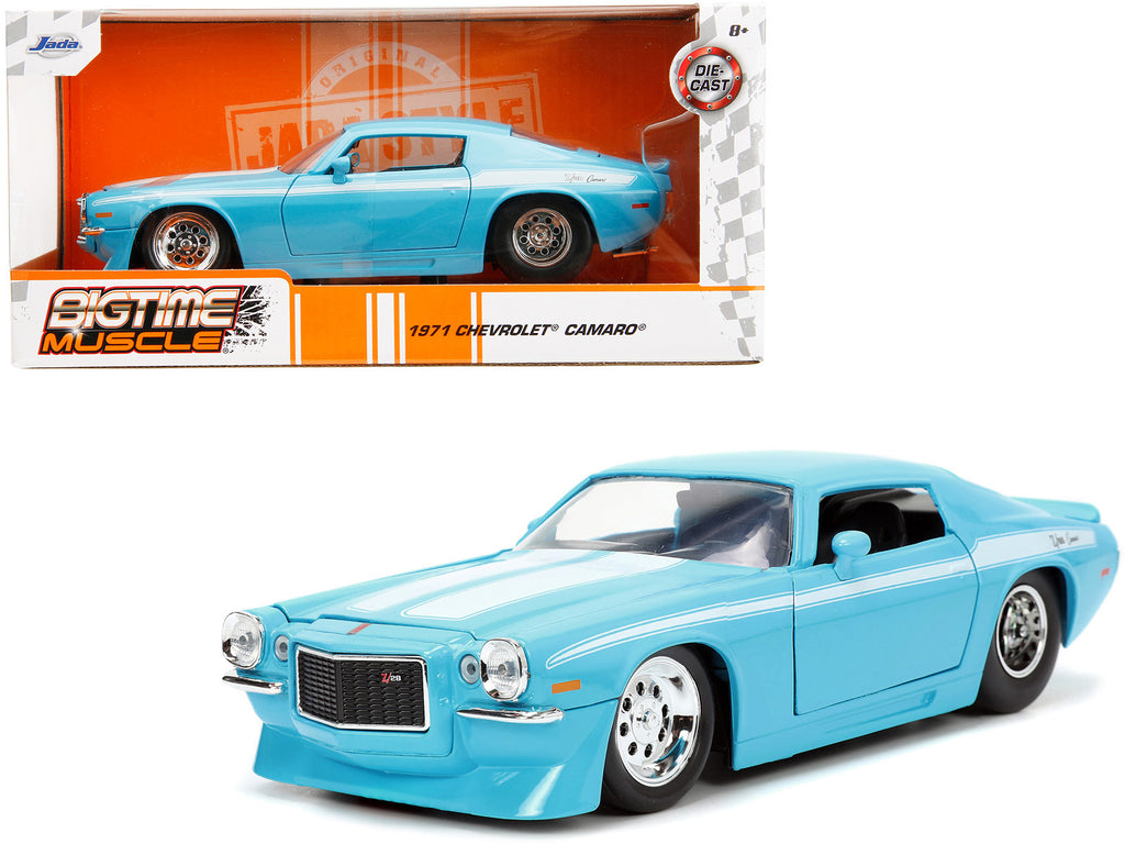 1971 Chevrolet Camaro Z/28 Light Blue with White Stripes 'Bigtime Muscle' Series 1/24 Diecast Model Car by Jada