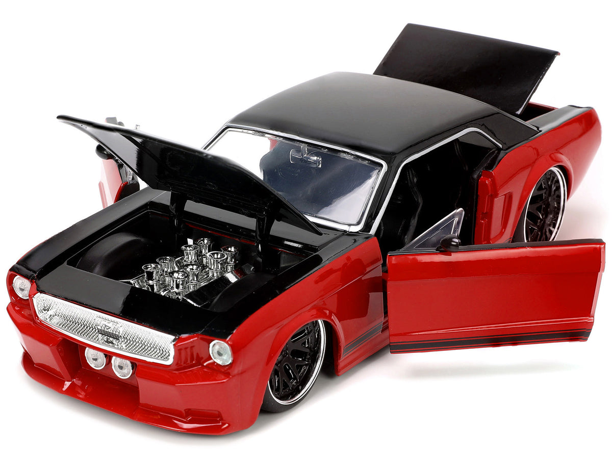 1965 Ford Mustang Custom Red and Black 'Bigtime Muscle' Series 1/24 Diecast Model Car by Jada