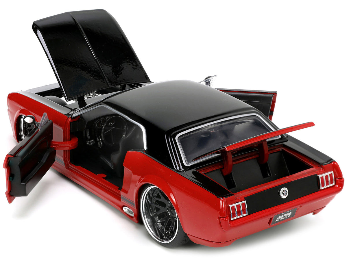 1965 Ford Mustang Custom Red and Black 'Bigtime Muscle' Series 1/24 Diecast Model Car by Jada