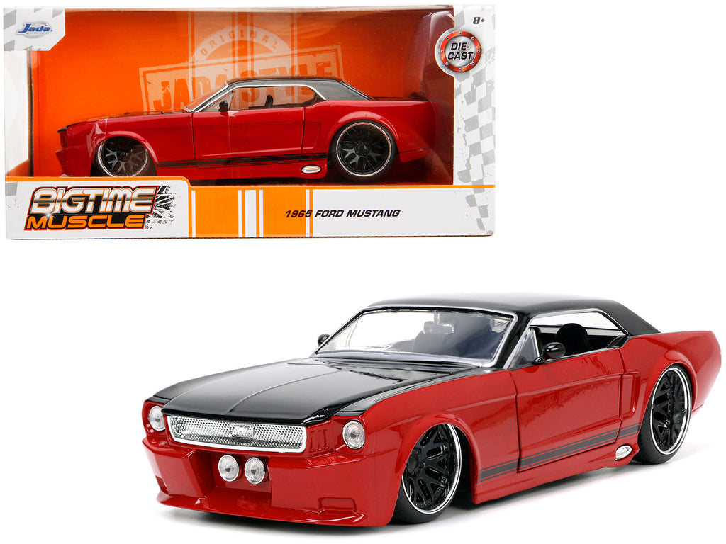 1965 Ford Mustang Custom Red and Black 'Bigtime Muscle' Series 1/24 Diecast Model Car by Jada