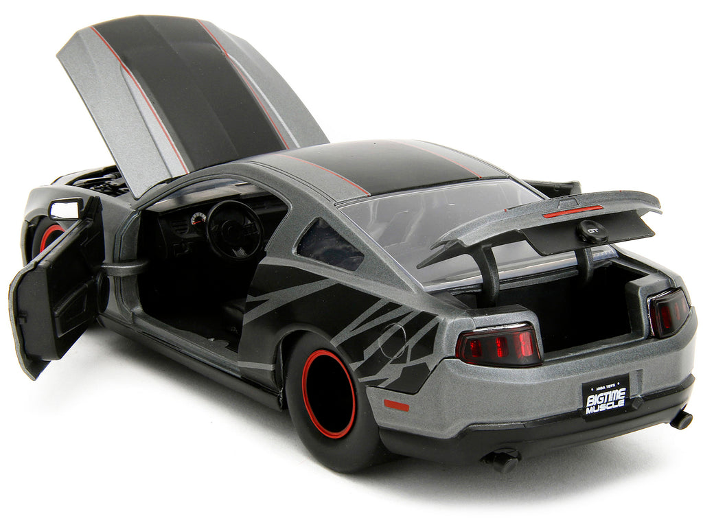 2010 Ford Mustang GT Matt Gray Metallic with Black Graphics and Stripes 'Ford Performance' 'Bigtime Muscle' Series 1/24 Diecast Model Car by Jada