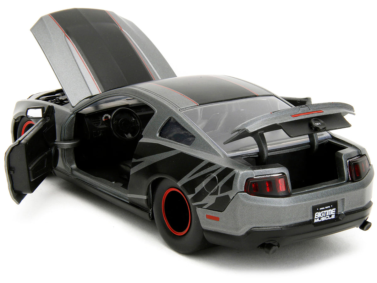 2010 Ford Mustang GT Matt Gray Metallic with Black Graphics and Stripes 'Ford Performance' 'Bigtime Muscle' Series 1/24 Diecast Model Car by Jada