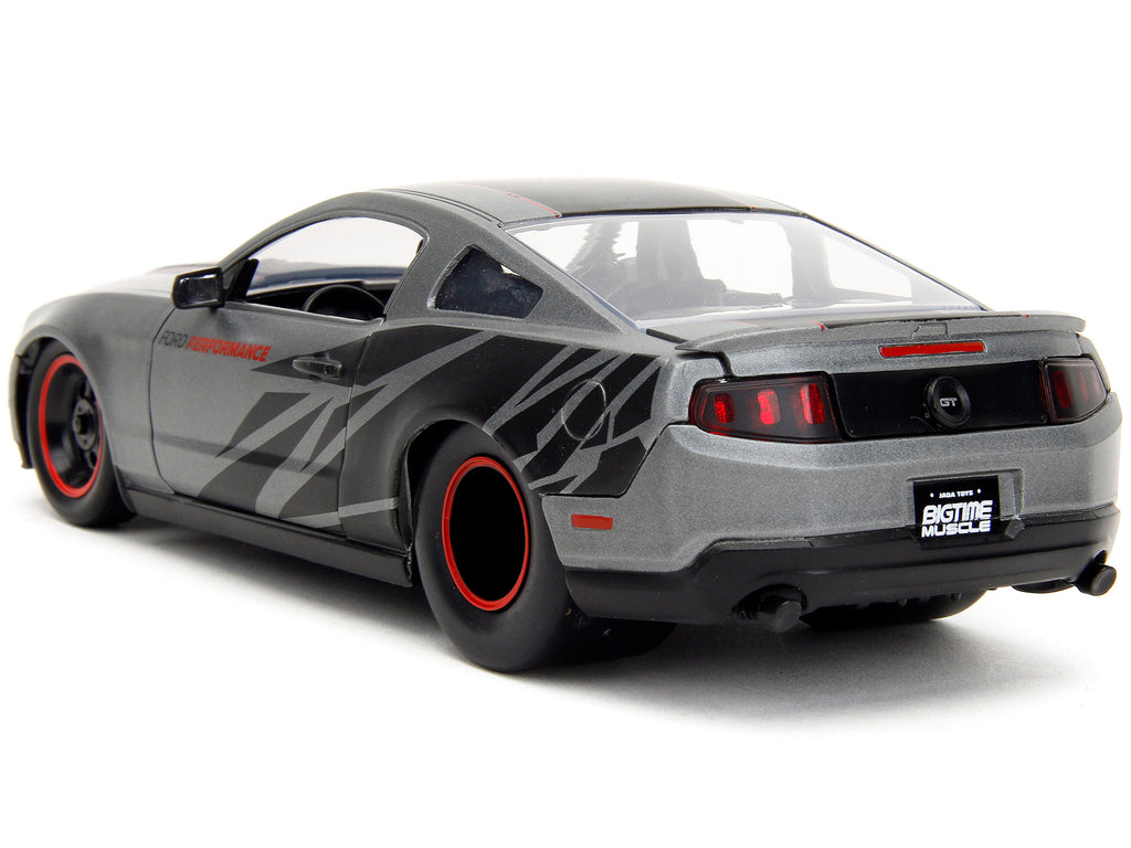 2010 Ford Mustang GT Matt Gray Metallic with Black Graphics and Stripes 'Ford Performance' 'Bigtime Muscle' Series 1/24 Diecast Model Car by Jada