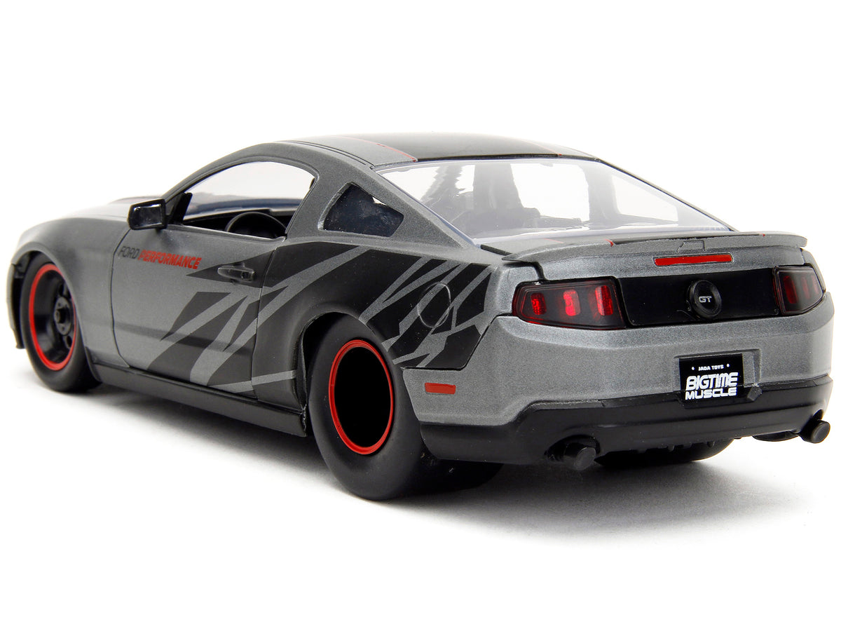 2010 Ford Mustang GT Matt Gray Metallic with Black Graphics and Stripes 'Ford Performance' 'Bigtime Muscle' Series 1/24 Diecast Model Car by Jada
