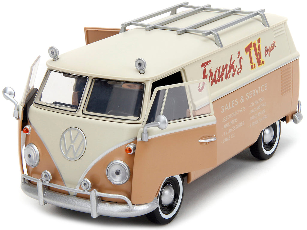 Volkswagen Bus 'WheelJack' Tan and Beige 'Frank's TV Repair' and Transformers Logo Diecast Statue 'Transformers: Rise of the Beasts' (2023) Movie 'Hollywood Rides' Series 1/24 Diecast Model Car by Jada