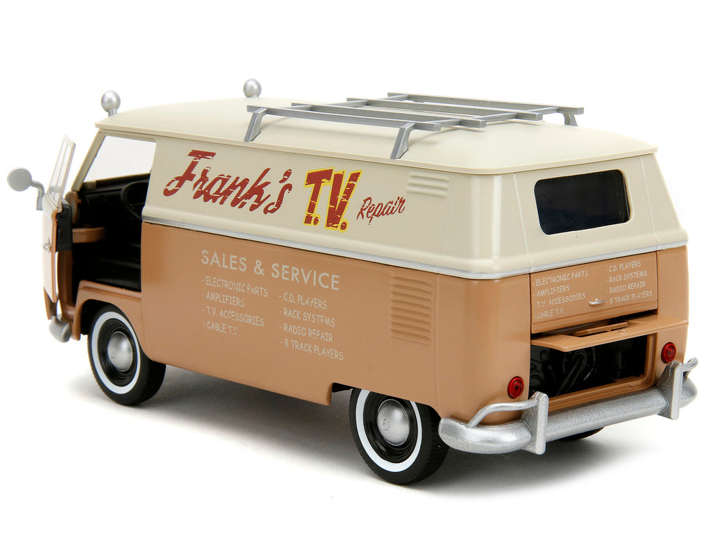 Volkswagen Bus 'WheelJack' Tan and Beige 'Frank's TV Repair' and Transformers Logo Diecast Statue 'Transformers: Rise of the Beasts' (2023) Movie 'Hollywood Rides' Series 1/24 Diecast Model Car by Jada